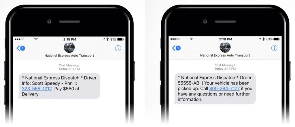 text updates auto transport